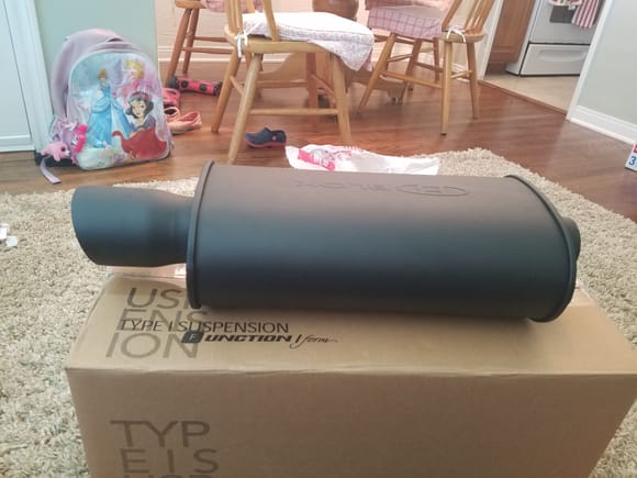Blox sport muffler. 2 1/2 inch. Getting exhaust done soon. The rust on my b pipe currently is leaking through and the leaks are getting worse. New piping and resonator will be a great upgrade for me.
