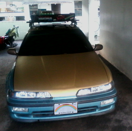 Dry Gold CarbonFiber wrapped my hood of the DA integra front conversion on my CB7 Accord 