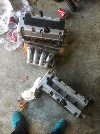 After that I plucked some injectors from my old legend and picked up a throttle body from a type s. The block on the top is going in the car. The one on the bottom was for parts. May slap it together and do a k20/k24