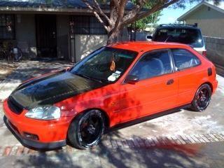 this is the latest pik... carbon hood , carbon hatch, 16inch rotas on nitto gen tires. recaro seats with jdm rear seat, ctr head lights, tein suspension (drop springs) gsr (stock head), eagle rods, ctr pistons (.25 oversized) semi wire tuck... type r front/rear lip and wing