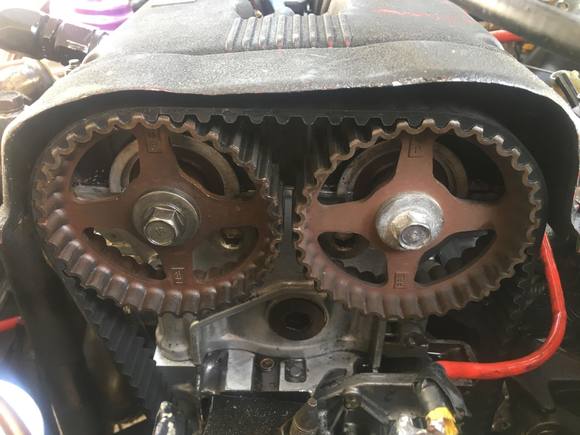 This is what my cams looked like after I aligned to TDC without the crank pulley installed and by going off of the oil pump