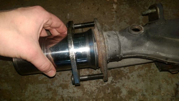 After getting the header off I decided not to cut and weld on the flange.  The new 3 inch flange lined right up, only had to drill out some room for the bolts.