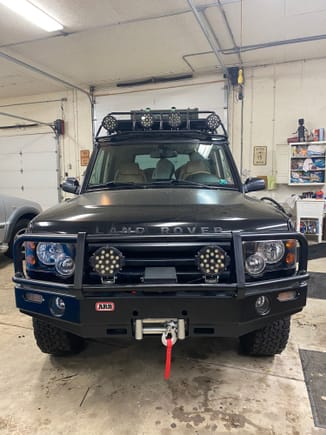 I have the hf 12k winch I just got 2 months ago. Arb bumper. Safety devices rack. For suspension I have the tf medium 2” kit. Mine doesn’t seem to sag in the front 