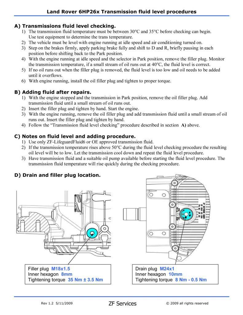 Land Rover 6HP26x Transmission Fluid Level Procedures, 49 OFF