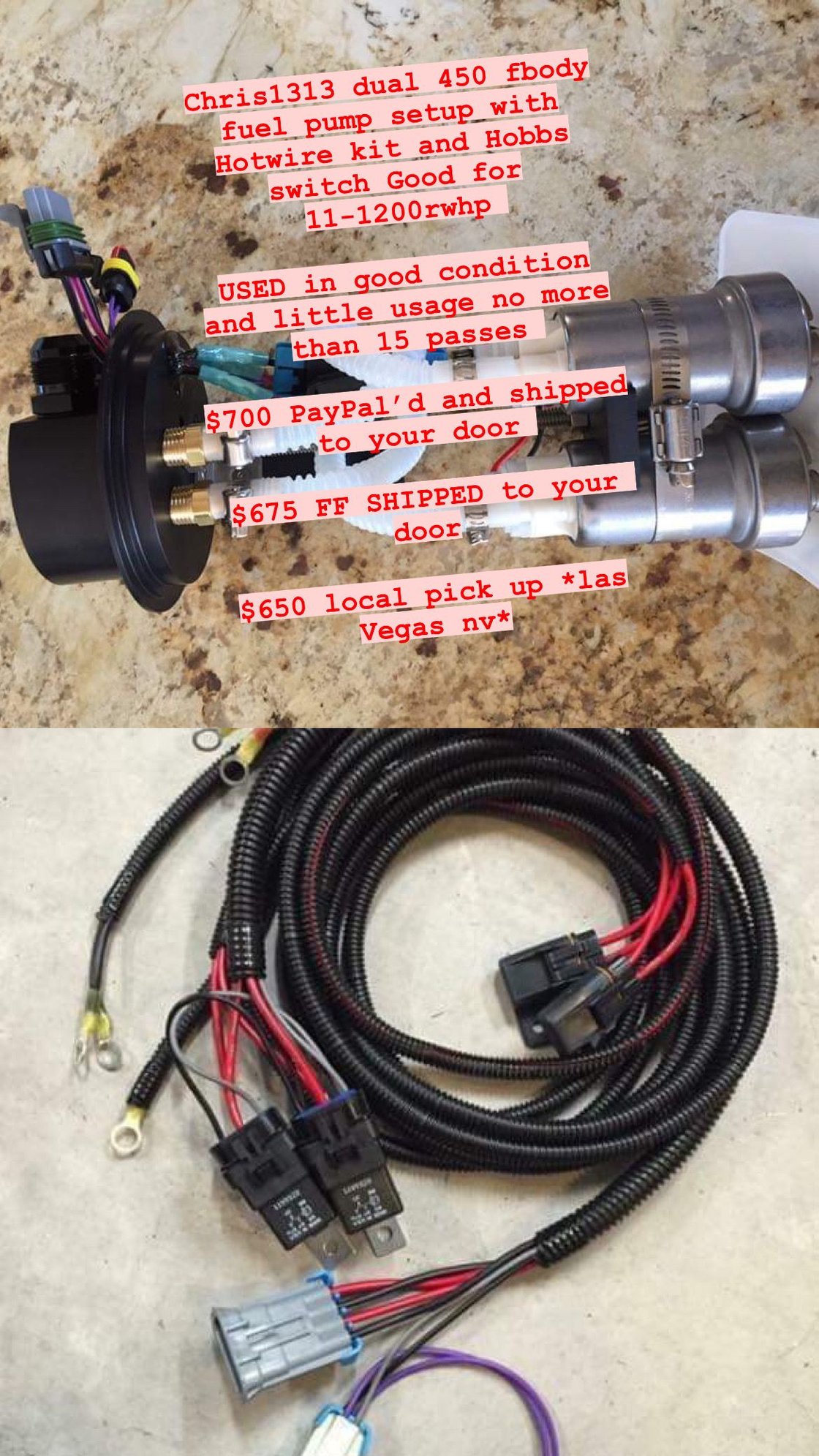 Chris1323 dual 450 fuel pumps and hot wire kit w/ Hobbs switch