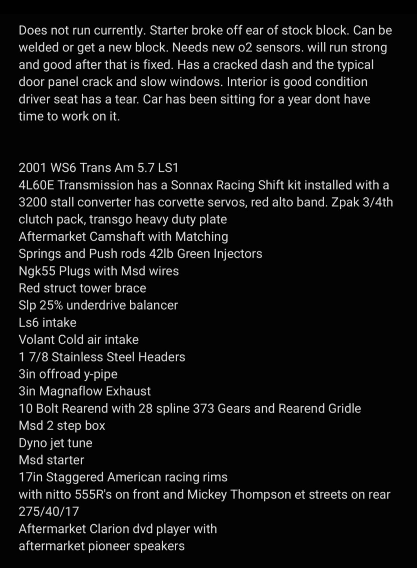 2001 Pontiac Firebird - 2001 WS6 Trans Am - Used - VIN 2g2fv22g612141161 - 174,000 Miles - 8 cyl - 2WD - Automatic - Coupe - Red - Lexington, SC 29073, United States