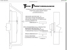 Here is a nice screenshot of Tick Performance’s diagram on how to measure and do the math to determine pressure plate fingers to slave cylinder clearance.