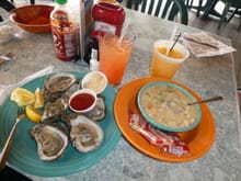 1/2 dozen oysters and clam chowder