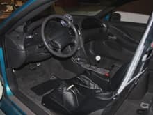 New carpet, mostly 04 Mustang charcoal interior, Holley gauges, airbag deletes, Kirkey race seat.