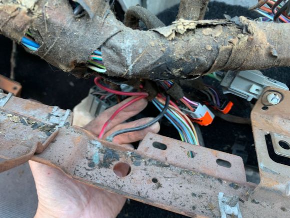 The wiring harness was 27 yrs old when I took this picture and the wrapping is looking like a horror movie mummy coming apart.