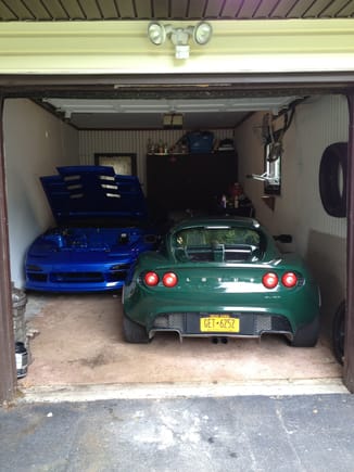 2 cars in a one car garage... makes it really hard to work! Lotus is now sold for a new daily driver