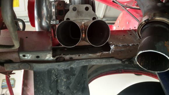 Wasn't happy with how close the turbo was to the water pump so I notched this area of the frame to move it away from the engine.