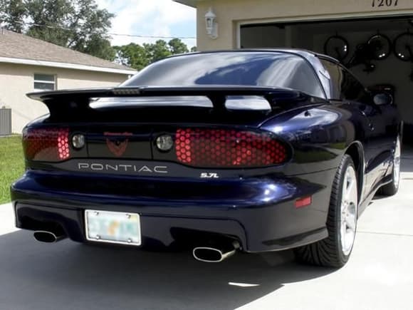 1999 Trans Am Rear View with LED 3rd break light, stainless steel exaust tips and 5.7 logo