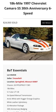If you love the car sure. Probably make a nicexshow car.

Where's a set of LT4 heads & LT4 intake...

Damn, more I look at this one 😍

 😳 😭 🤧 

Glad the auction is OVER!!!