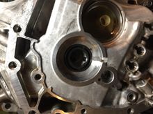 Input Shaft Seal and oil channel for the main shaft. Notice the orientation of the lip.