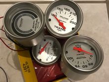 A/F is used, all others are new. Small dent in oil pressure gauge.  Missing sender for oil pressure and transmission temperature gauges.
100 for all