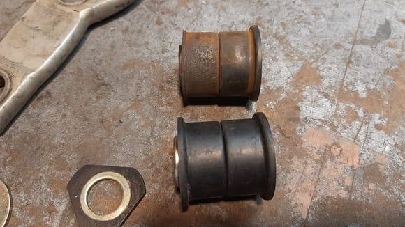 Front ES bushing new compared to used (off my old car). It didn't last so i did not use ES front bushings. 