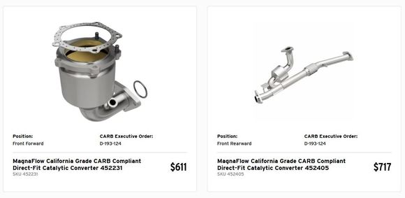 Magnaflow part numbers for 2000-2001 Maxima CA CARB