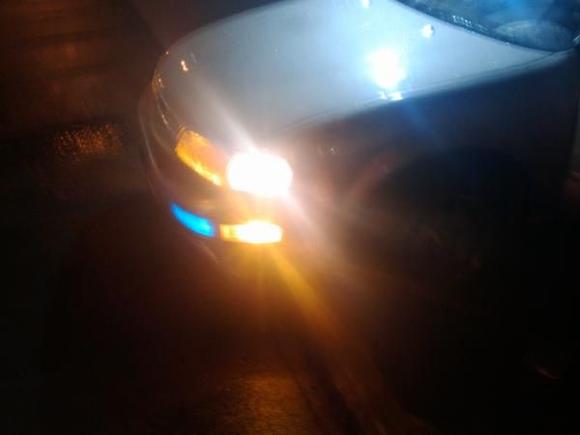 i was the 1st to 2 tone the the lights so i wont get a ticket for the signal lights inner lights are blue outter lights gold with gold led lights as you see