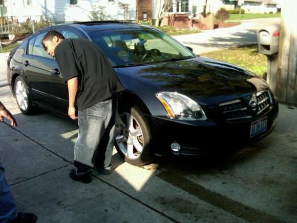 Little brother finishing the wax on Onyx