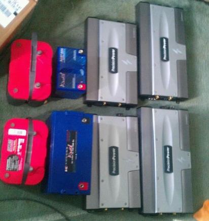 my precision power amps 3000/1 2 of them and 1000/2 2 0f them  and 2 kinitik batterys a 2400hc and 800hc dont have the redtops any more