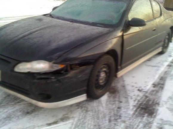 fender got pinched in as soon as i opened the door to get out and yell at the old lady.  thats right i yell at old ladies that FU my car!!!