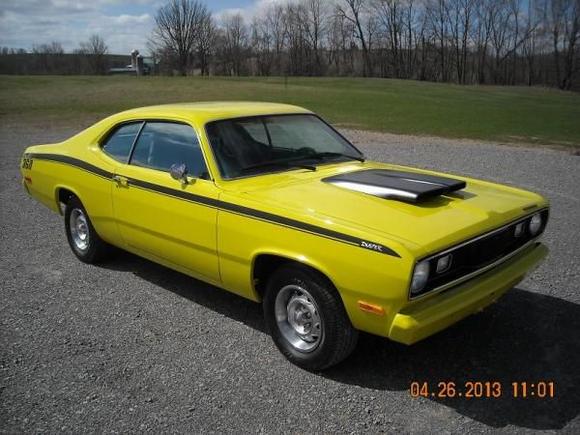 1972 Plymouth Duster 360
A work in progress
Bought in October of 2012 a bucket of bolts in Az. Full body and driveline restore. As seen in picture as of April 2013. Interior in progress.