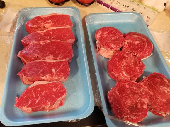 Grilled up some prime cut ribeyes.  They were super tender.  Also had corn and chopped potatoes and onions grilled in foil.  Was amazing