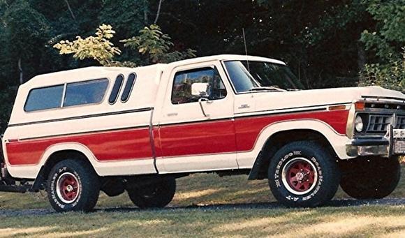 The '77 F-150 after her repaint in 1989 .... with a shell we used for camping some and later as I hauled tools while building my log home in spare time ... 1990-92.