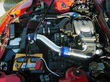 engine of rx7.  Jspec twin turbo, ecu, intercooler piping, turbo piping, hks ssbov, apexi intakes