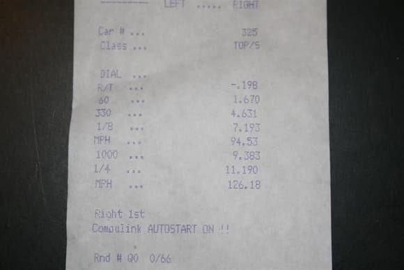 525whp @ 13psi on my 1st built motor. UTEC, FP tune, full interior, had to let off briefly on this run. 

Not to shabby, car makes nearly 200 whp now, havent gone back to the track yet.