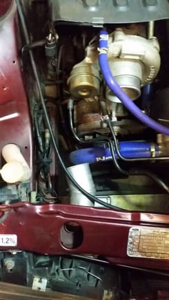 Now with the hose off, the intercooler end is 60mm and the turbo 50mm but i found another o/e hose and laid it over the silicone one....