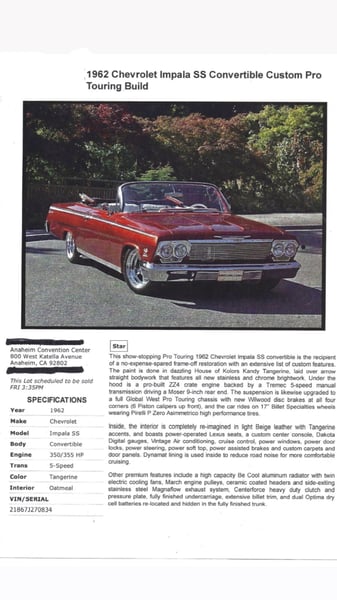 1962 Chevrolet Impala  for Sale $97,499 