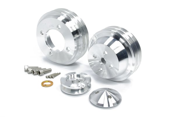 Ford SB Hi Flow Pulley Kit Clear Powder Coat, by MARCH PERFO