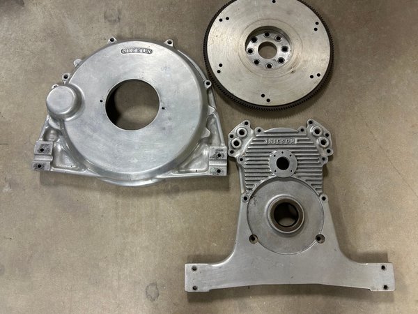 Nicson 426 Hemi V-drive bellhousing, flywheel, front cover 