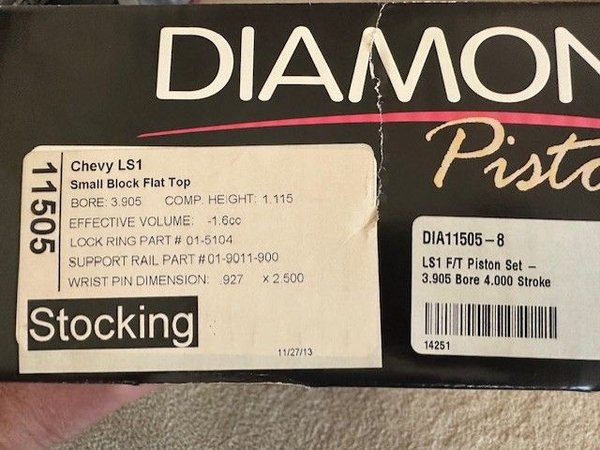 Diamond Chevrolet LS (LS1 bore) Piston Set - New  for Sale $800 