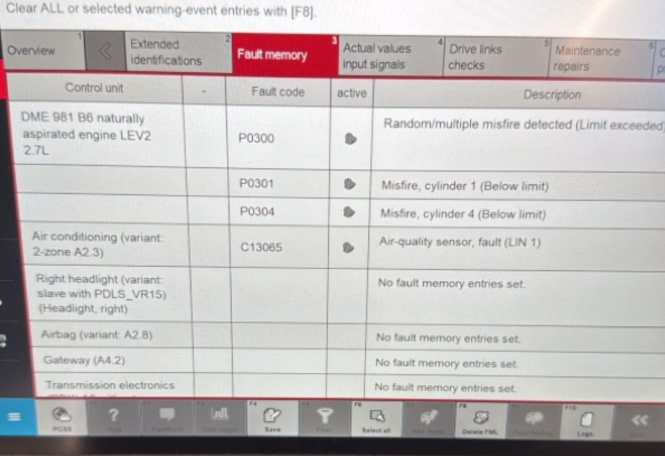 Initial engine codes