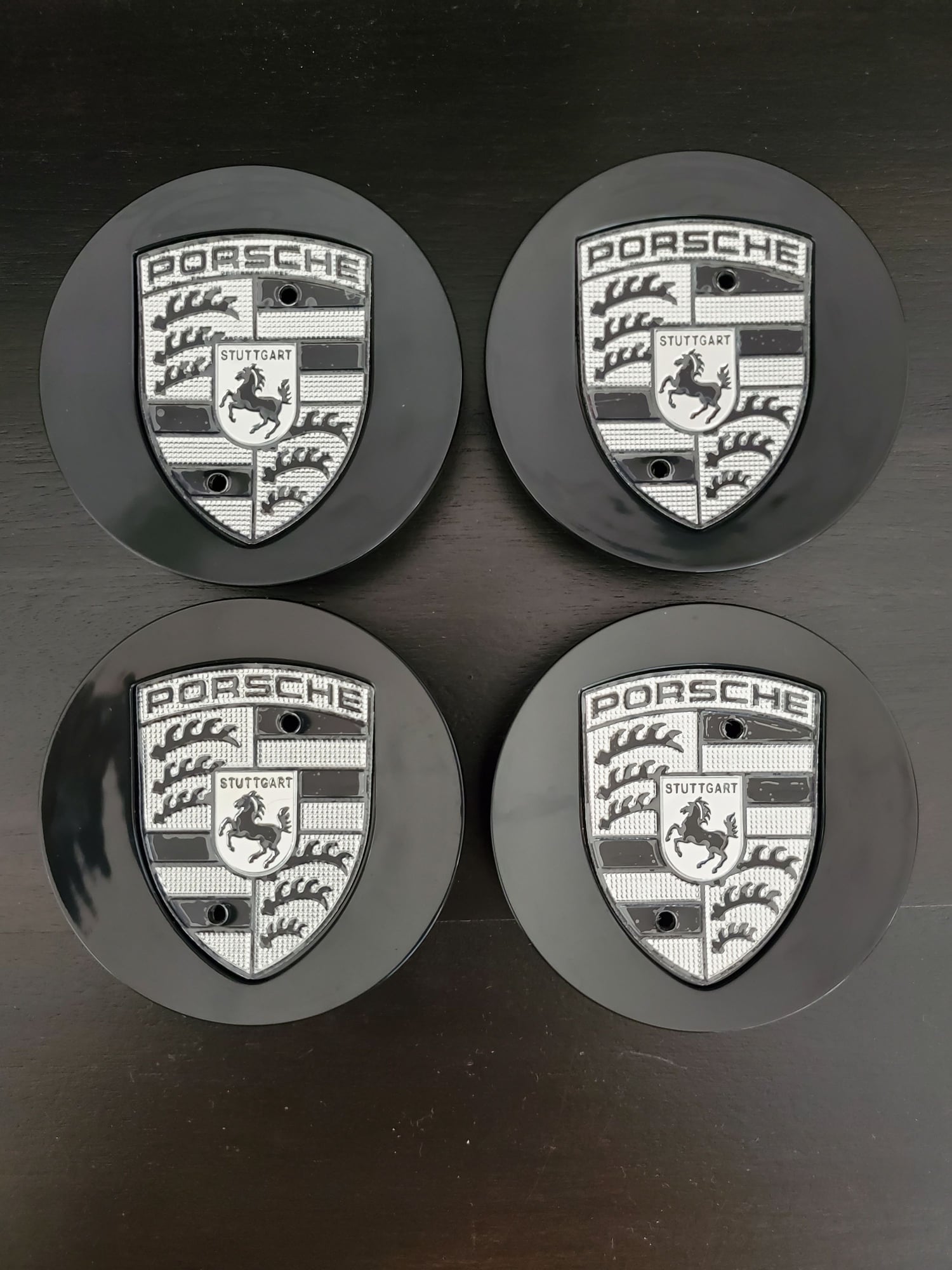 Accessories - New Black Concave wheel center caps with colored or black & silver metallic crests - New - Clemson, SC 29678, United States