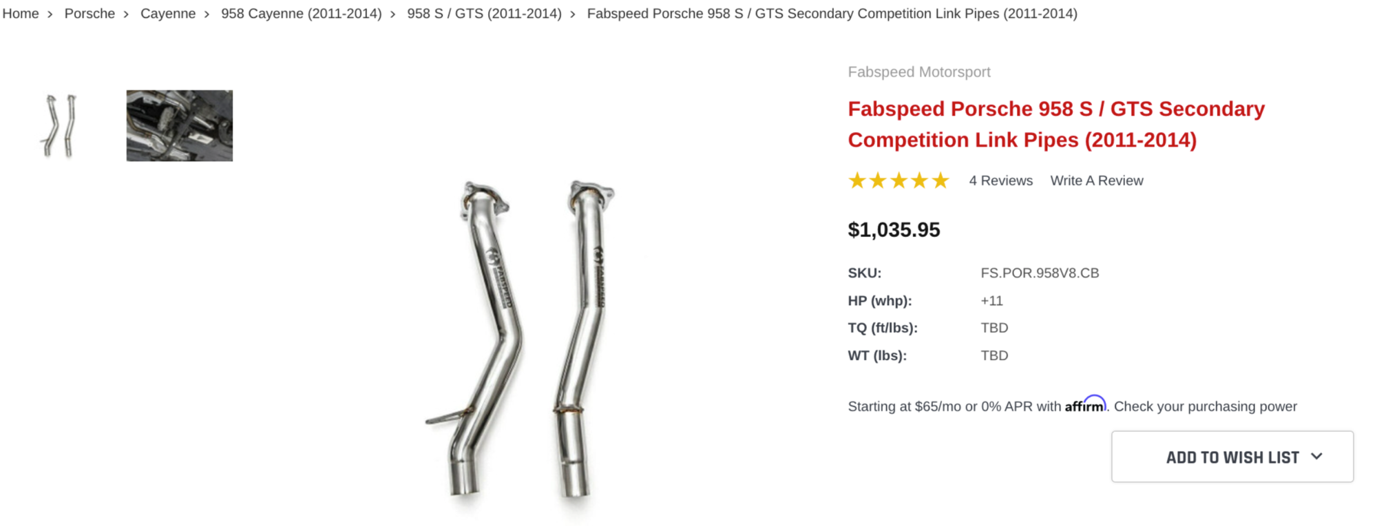 Engine - Exhaust - barely used fabspeed secondary cat bypass pipes for 958 2013 gts - Used - 2013 Porsche Cayenne - Ojai, CA 93024, United States