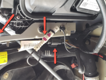 Washer hose details and electrical connections on drivers side, passenger side has 2 more electrical connections