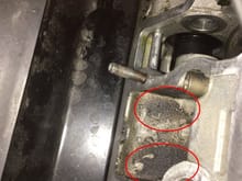 red circles show obvious leakage, this is why it is so important to keep clean, so you can see future leaks. 