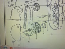 According to this diagram #20 the barrel nuts go on the top bolts of the power steering pump. Mine were on the bottom bolts of the power steering pump bolts. I don’t know if it matters because I can’t get the bottom nuts on anyway. I think it’s time for a small handed Grandson to help? Anyone have any suggestions?
Thank You in Advance JohnnK964