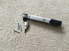 Stahlwille torque wrench 730/2 with 1/2 inch ratchet insert tool and 5mm hex bit socket with guide pin.