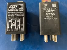 Focus 9 Technology Solid State DME Relay (left) and original DME relay (right).
New solid state unit has the Pump Prime feature 