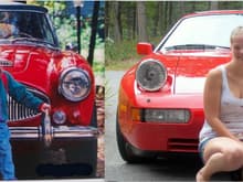 Daughter with Dad's red race cars - then (1994) and now (2012)