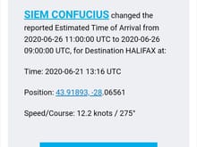 Updated ETA for SC into Halifax Canada