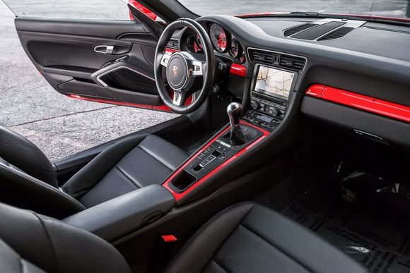 Red trim on console and dash