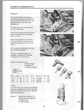 Screenshot of page 32 from Service Information Technical Manual for 9186 928S regarding the new quick fill port for ATF.