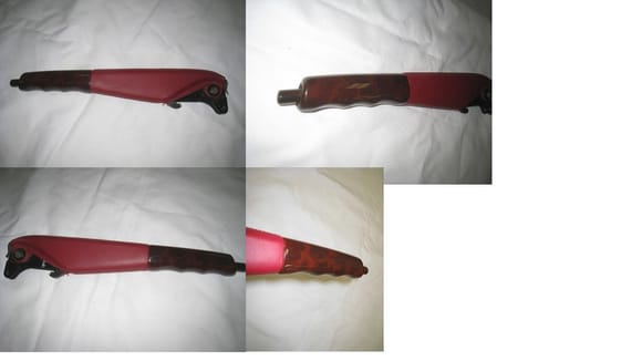 Actual item, Red leather and burl wood 964 e-brake handle