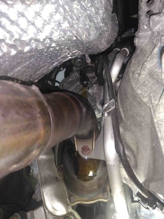 Have the new part at hand and have its orientation in you mind.  When you draw the old one out, a very small amount of oil will drain down the back of the head and drip onto the exhaust.  There is no rush, but you can minimize the mess by with the old one out, just slide the new one in.